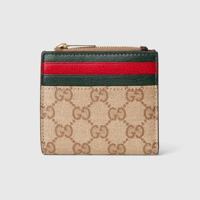 Gucci Zip Card Case With Multicolor Slots In Beige