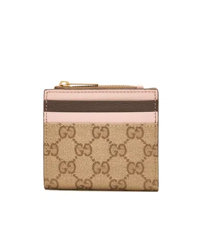 Gucci Zip Card Case With Multicolor Slots In Brown