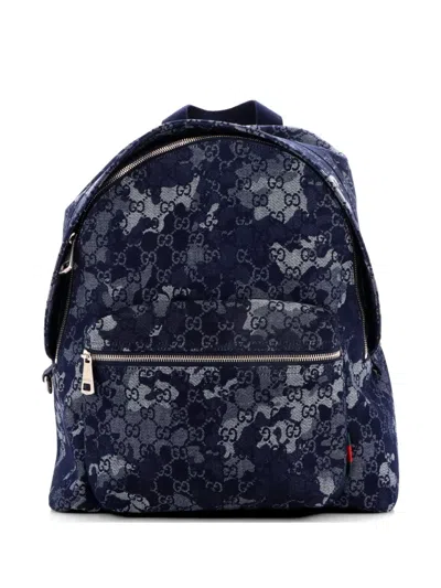 Pre-owned Gucci Zip Front Pocket Camouflage Gg Denim Backpack In Blue