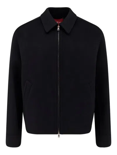 Gucci Men Black Jacket With Classic Collar And Web Motif On The Waist In Cotton Man