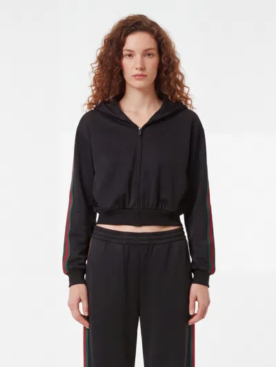 Gucci Zip Jacket In Cotton Jersey With Web Ribbon In Black