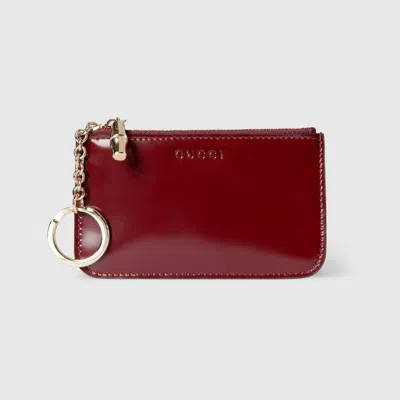 Gucci Zip Key Case With Bamboo In Bordeaux