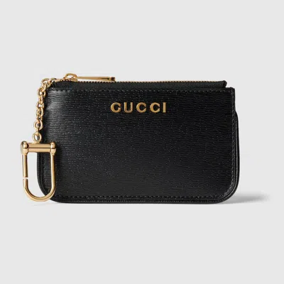 Gucci Zip Key Case With Script In Black