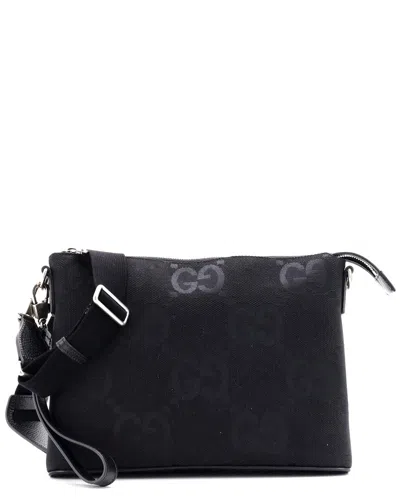 Gucci Zip Messenger Bag Jumbo Gg Canvas (authentic Pre-loved) In Black