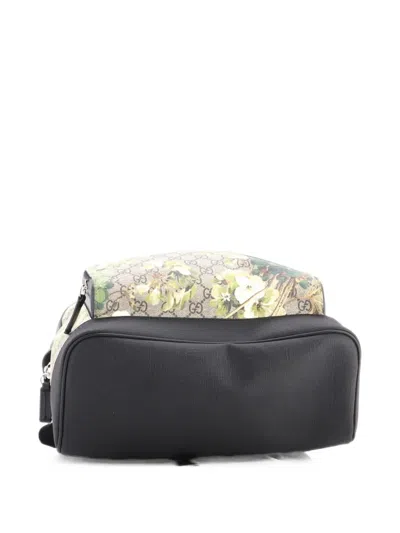 Pre-owned Gucci Zip Pocket Blooms Print Gg Coated Canvas Medium Backpack In Brown