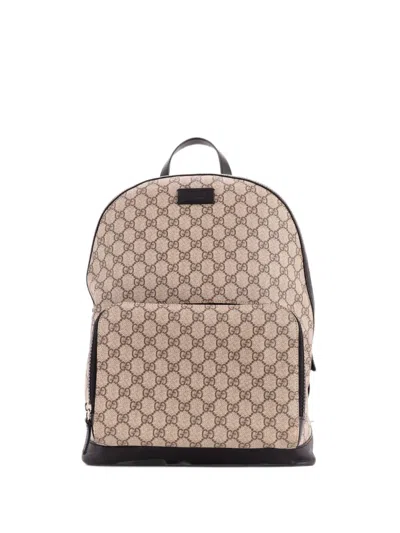 Pre-owned Gucci Zip Pocket Gg Coated Canvas Medium Backpack In Black