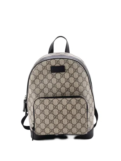Pre-owned Gucci Zip Pocket Gg Coated Canvas Small Backpack In Brown