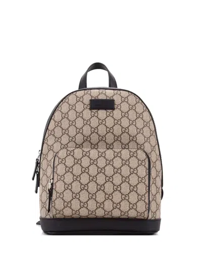 Pre-owned Gucci Zip Pocket Gg Coated Canvas Small Backpack In Brown