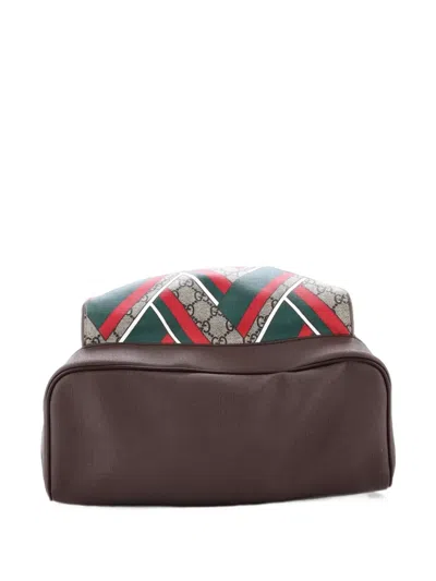 Pre-owned Gucci Zip Pocket Printed Gg Coated Canvas Medium Backpack In Brown
