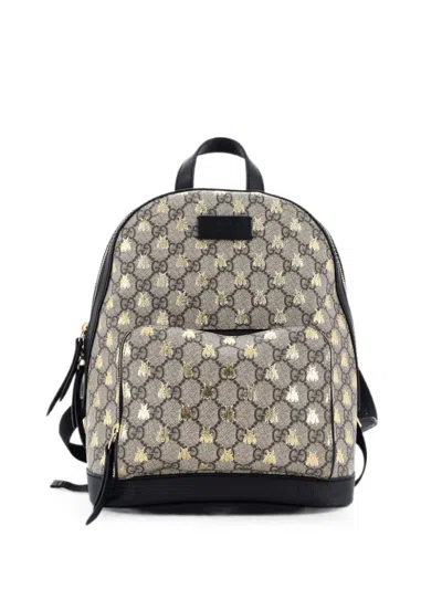 Pre-owned Gucci Zip Pocket Printed Gg Coated Canvas Small Backpack In Black