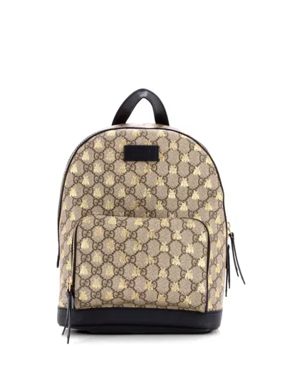 Pre-owned Gucci Zip Pocket Printed Gg Coated Canvas Small Backpack In Brown