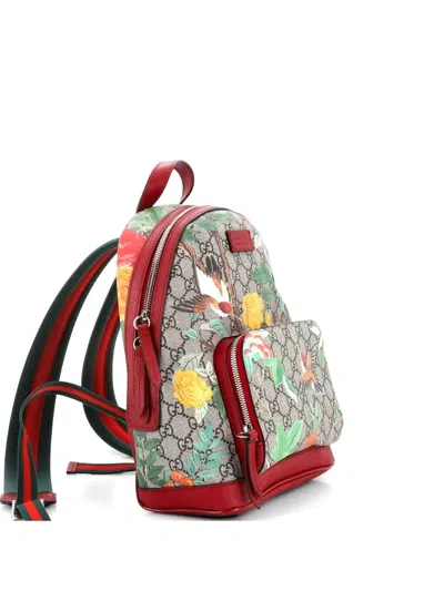 Pre-owned Gucci Zip Pocket Tian Print Gg Coated Canvas Small Backpack In Brown