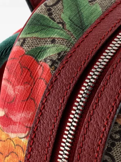 Pre-owned Gucci Zip Pocket Tian Print Gg Coated Canvas Small Backpack In Brown