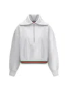 Gucci Grey Sweatshirt With Half Zip Closure And Web Detail On The Waist In Jersey Woman In Grey Melange/mix