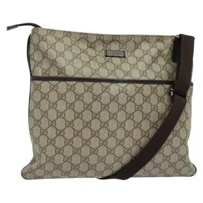 Pre-owned Gucci Zip Top Messenger Bag Gg Coated Canvas Beige Canvas Shoulder Bag Bag () In Sand