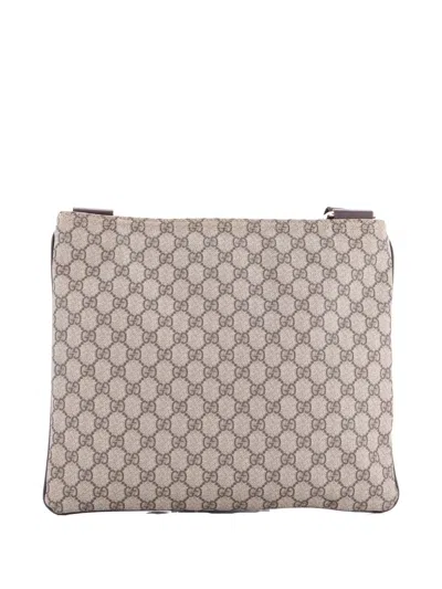 Pre-owned Gucci Zip Top Messenger Bag Gg Coated Canvas Large Crossbody Bag In Brown