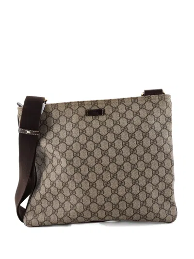 Pre-owned Gucci Zip Top Messenger Bag Gg Coated Canvas Large Crossbody Bag In Brown
