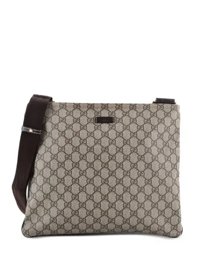 Pre-owned Gucci Zip Top Messenger Bag Gg Coated Canvas Large Crossbody Bag In Brown
