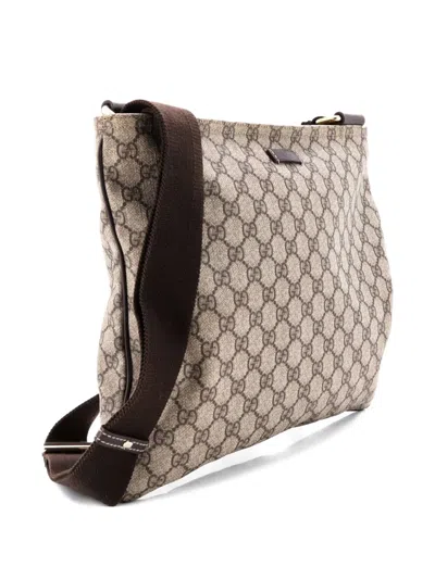 Pre-owned Gucci Zip Top Messenger Bag Gg Coated Canvas Large Crossbody Bag In Neutral