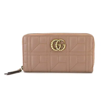 Gucci Ziparound Purse Pink Leather Wallet  () In Brown
