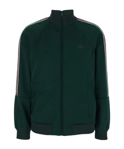 Gucci Women Green Sweatshirt With Gg Embroidery On The Front And Web Motif On The Sleeves In Tech Fa