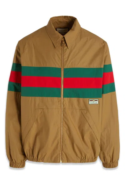 Gucci Web Detail Cotton Bomber Jacket In Brown
