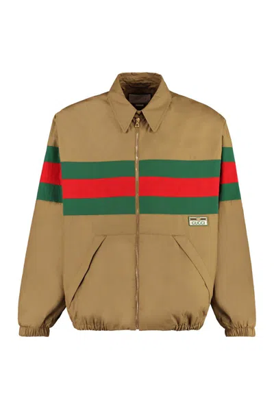 Gucci Zippered Cotton Jacket In Saddle Brown