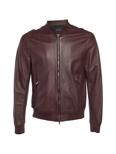 Pre-owned Gucci Zip-up Leather Bomber Jacket In Red