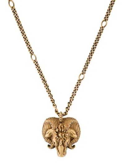 Pre-owned Gucci Zodiac Aries Ram Pendant Necklace, 23.75" In Multi
