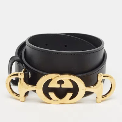 Pre-owned Gucci Zumi 85 Cm Buckle Belt Black Leather