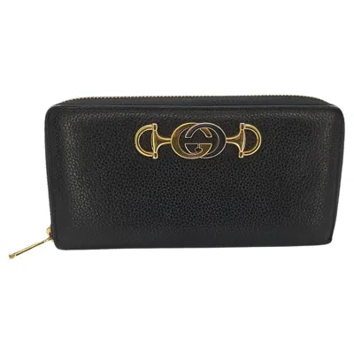 Pre-owned Gucci Zumi Black Zip Around Wallet