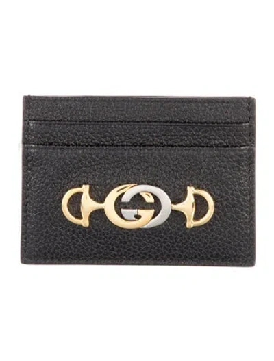Pre-owned Gucci Zumi Card Case Interlocking G Horsebit Card Holder W/ Tags In Black
