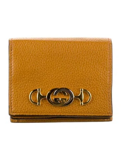 Pre-owned Gucci Zumi Card Case Leather Compact Wallet In Brown