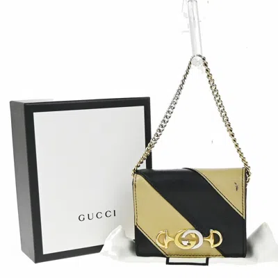 Pre-owned Gucci Zumi Chain Card Case Diagonal Quilted Leather Black Leather Wallets Accessory ()
