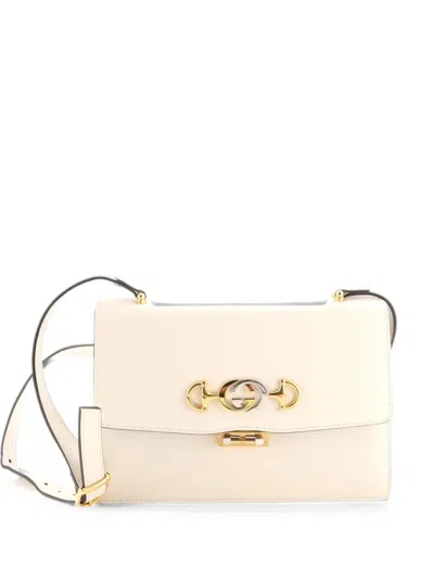 Pre-owned Gucci Zumi Flap Leather Small Shoulder Bag In White