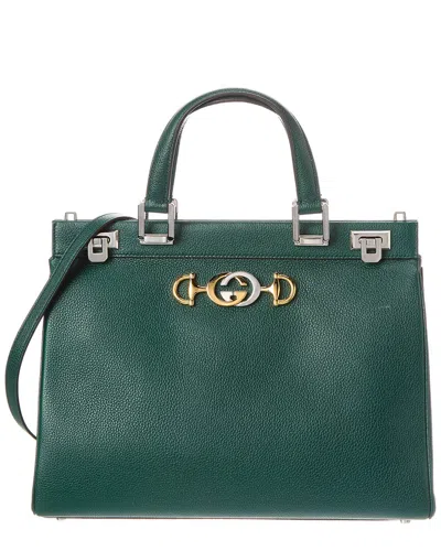 Gucci Zumi Medium Leather Top Handle Tote In Green