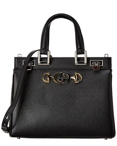 Gucci Zumi Small Leather Top Handle Tote In Black