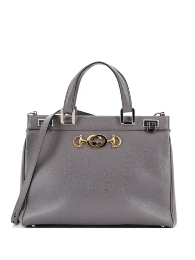 Pre-owned Gucci Zumi Top Handle Bag Leather Medium Satchel In Gray