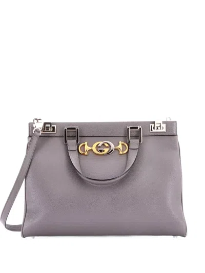 Pre-owned Gucci Zumi Top Handle Bag Leather Medium Satchel In Grey