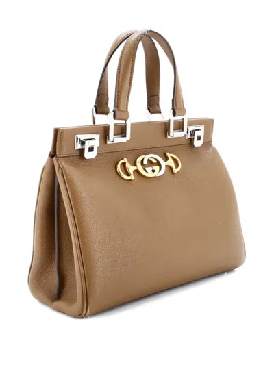 Pre-owned Gucci Zumi Top Handle Bag Leather Small Satchel In Brown