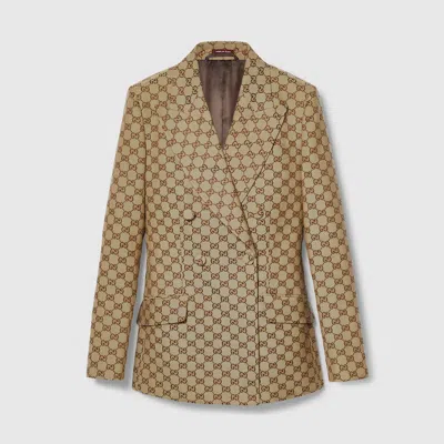 Gucci Double-breasted Original Gg Jacket In Beige
