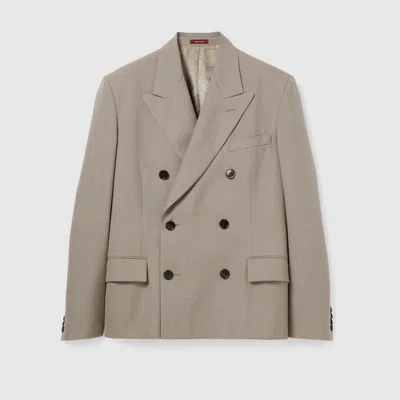 Gucci Double-breasted Wool Moulin Jacket In Brown