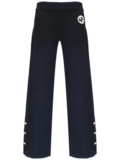 Gucci Interlocking G Wide-leg Trousers In Navy/ivory/mix