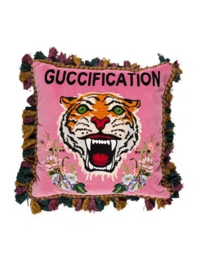 Pre-owned Gucci Fication Throw Pillow In Pink