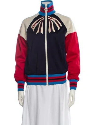 Pre-owned Gucci 'fy Yourself' Striped Bomber Jacket In Blue
