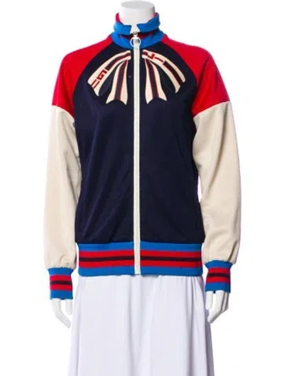 Pre-owned Gucci 'fy Yourself' Striped Bomber Jacket Colorblock Pattern Bomber Jacket In Blue