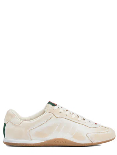 Gucci -inspired Low-cut Leather Sneaker With Web Detail, Lace-up, 10 Mm In Metallic