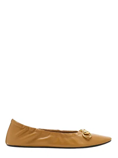 Gucci -inspired Prima Ballet Flat In Calf Leather With Gold-tone Horsebit In Brown