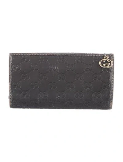 Pre-owned Gucci Ssima Bree Zip Around Wallet Leather Continental Wallet Gg Signature Bifold Wallet In Black