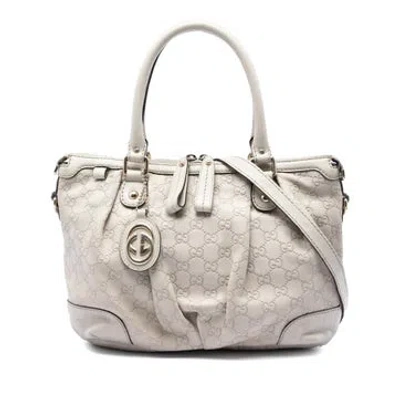 Pre-owned Gucci Ssima Calfskin Sukey Satchel In White